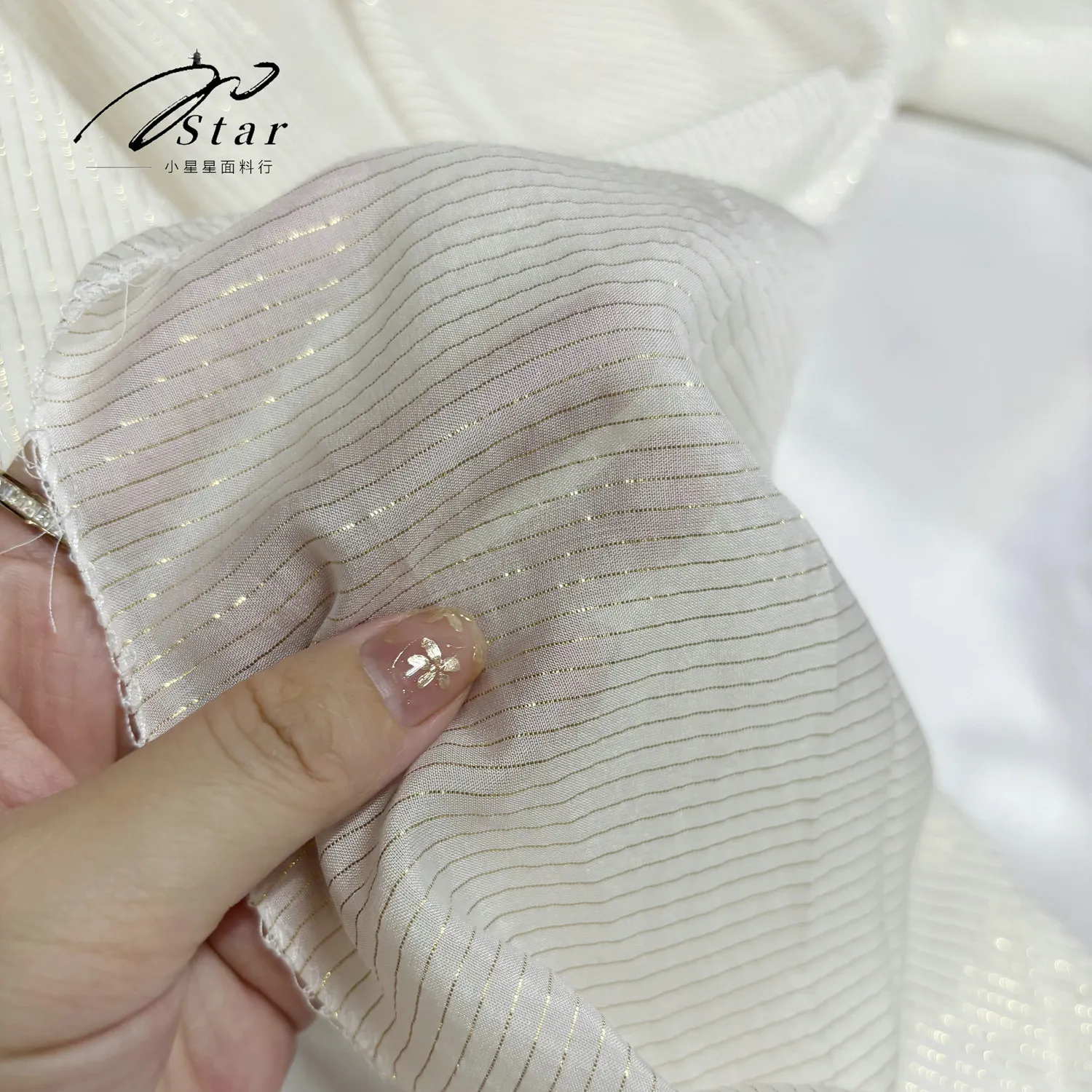 High-Grade Silk Beige Silk Silk Thread Fabric Micro Transparent Fabric Silk Scarf Striped Summer