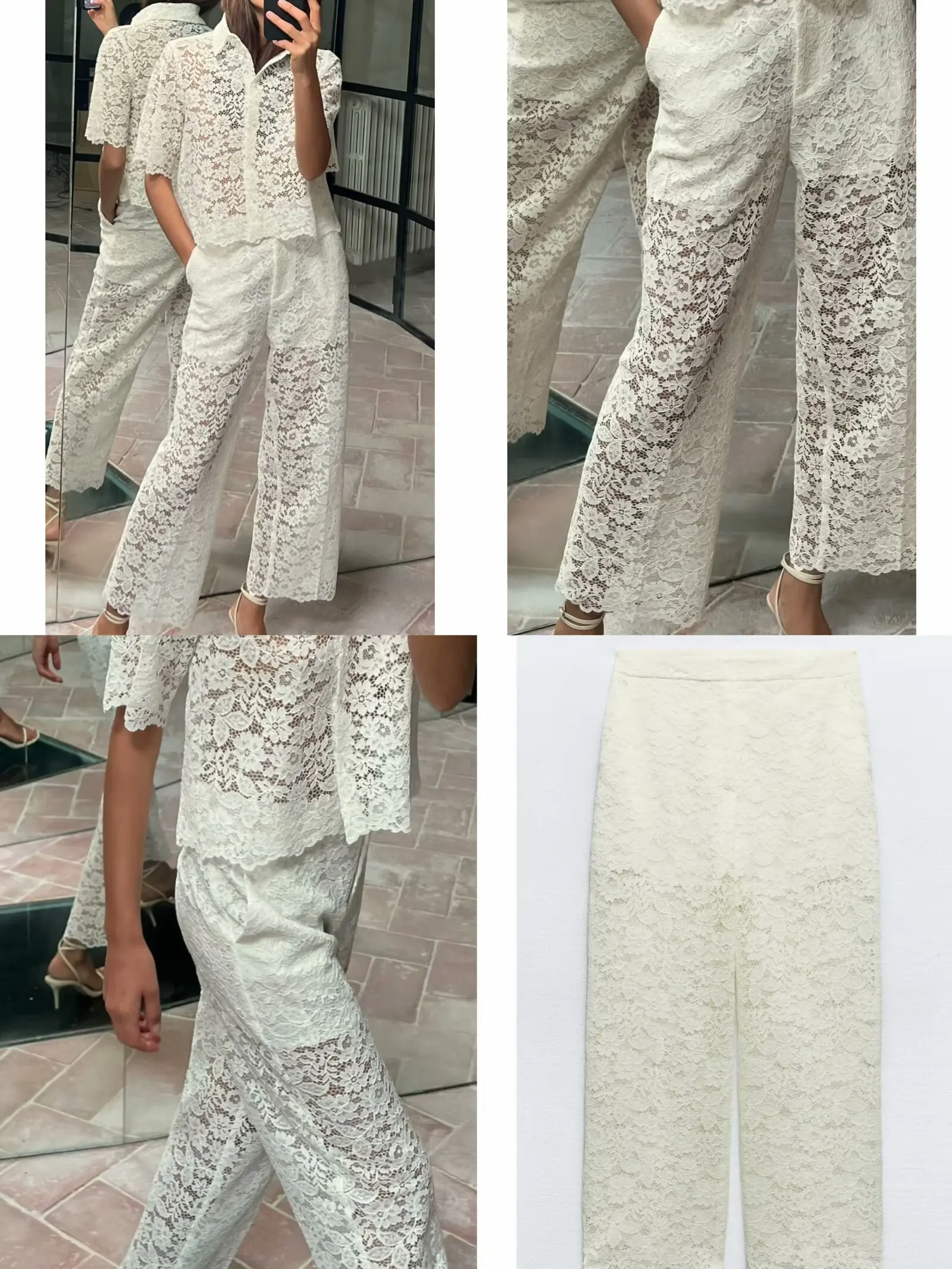 High-waisted straight-leg drapey lace pants for women fashionable versatile slimming ankle-length pants