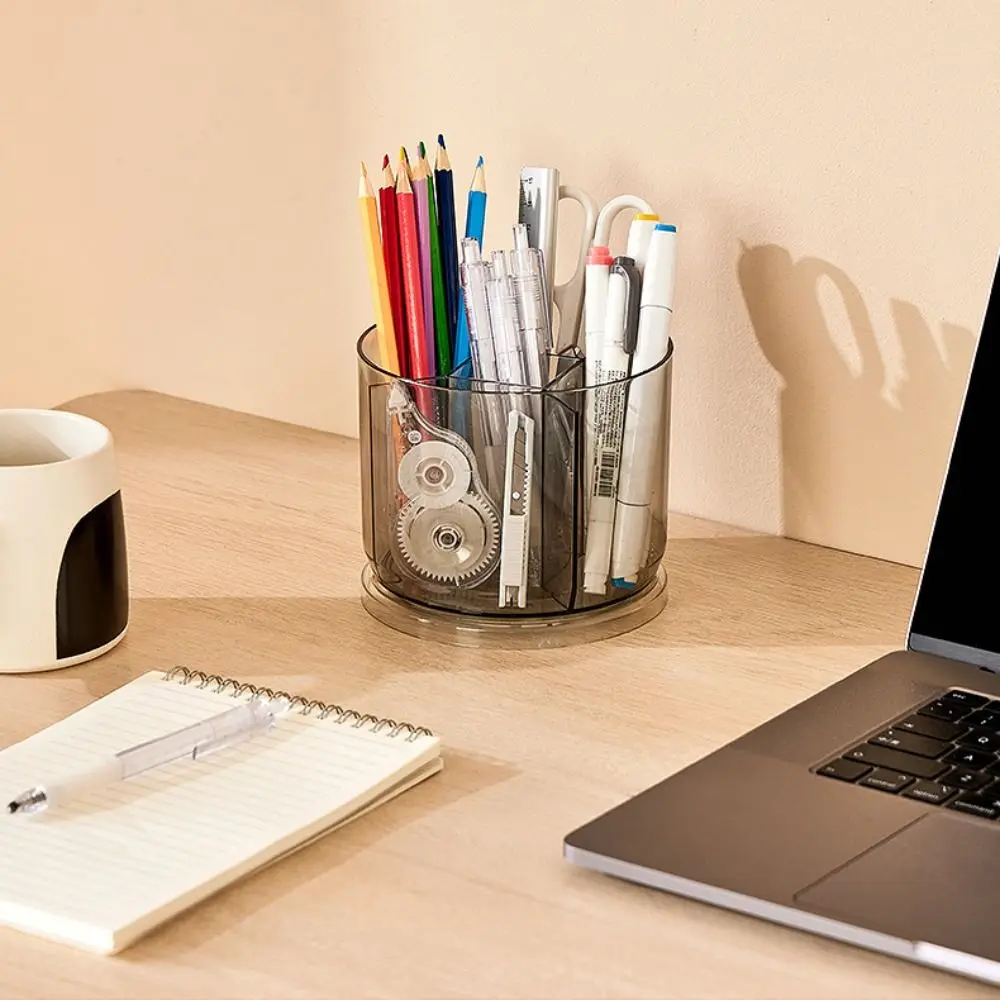 360° Rotation Rotatable Pen Holder Large Capacity 5 Grids Pencil Storage Box PET Space Saving Makeup Brush Organizer Desktop