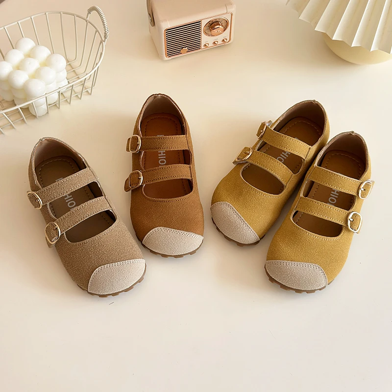 New Autumn Children's Shoe for Girl Fashion Patchwork Toddler Flat Shoes Elegant Slip-on Soft Bottom Kids Nubuck Leather Shoes