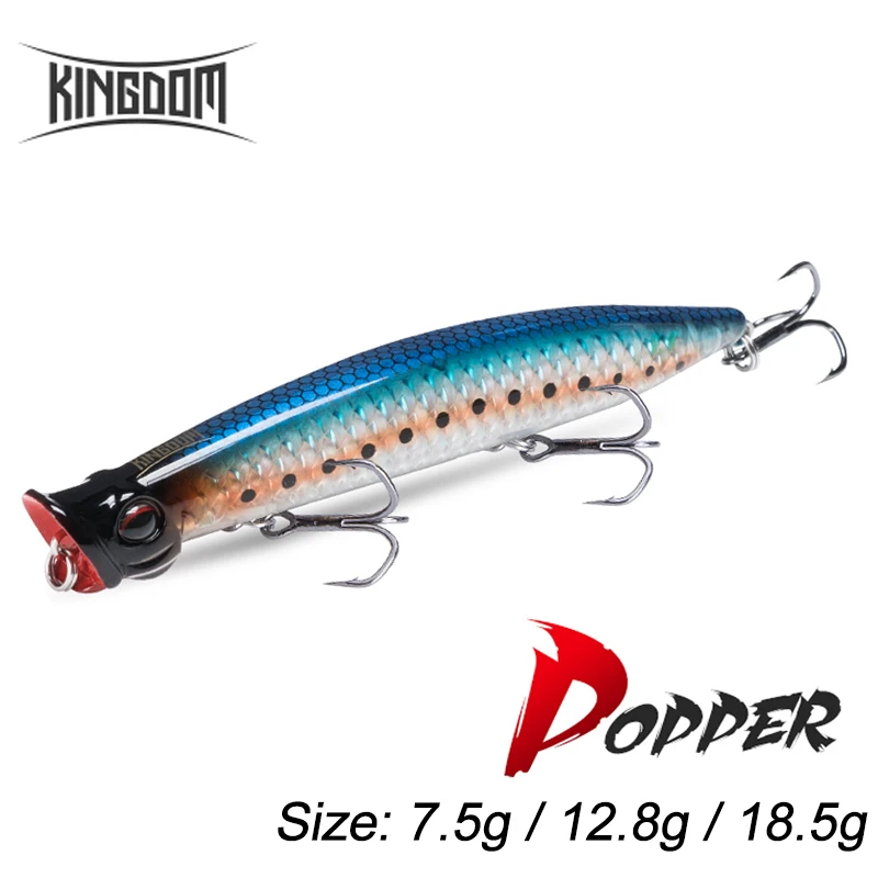 Kingdom Floating Popper Topwater Fishing Lures Artificial Wobblers Hard Baits Crankbait 7.5g 12.8g  18.5g  Fishing Tackles