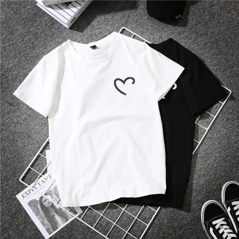 

Women's Heart Printed Graphic T-Shirts, Casual Streetwear, Girls Tops, 2024