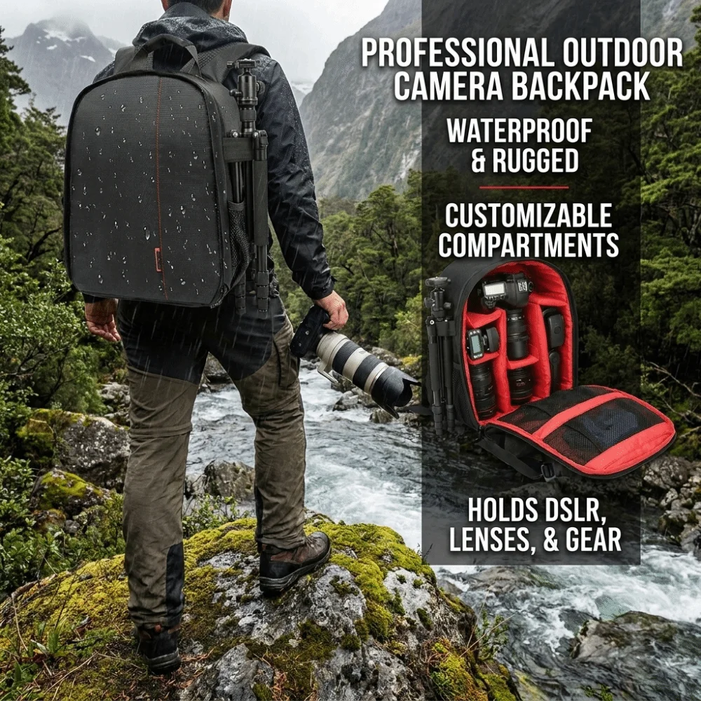 Compact Nylon Camera Backpacks Red Waterproof DSLR Camera Backpack Outdoor Grade Small Camera Backpack Outdoor Travel