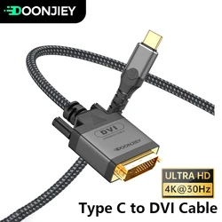 4K USB Type C To 24+1 DVI Cable 2m Gold Plated Nylon Braid USB-C DVI Converter Adapter Cable for TV Monitor Projector MacBook