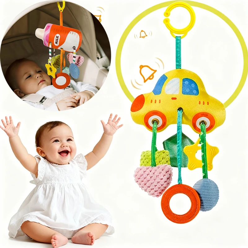 Jouet d'apprentissage sensoriel froissé et grinçant, doux, suspendu, poussette, siège de voiture, berceau, voyage, Animal en peluche, carillon éolien avec anneau de dentition, garçons et filles