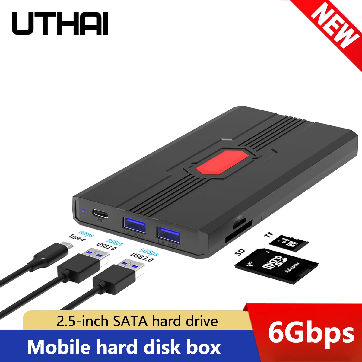 多機能2.5インチハードディスクボックス USB3.0 Type-C TF/SDカードリーダー搭載 プライベートモデル 外付けハードディスクケース