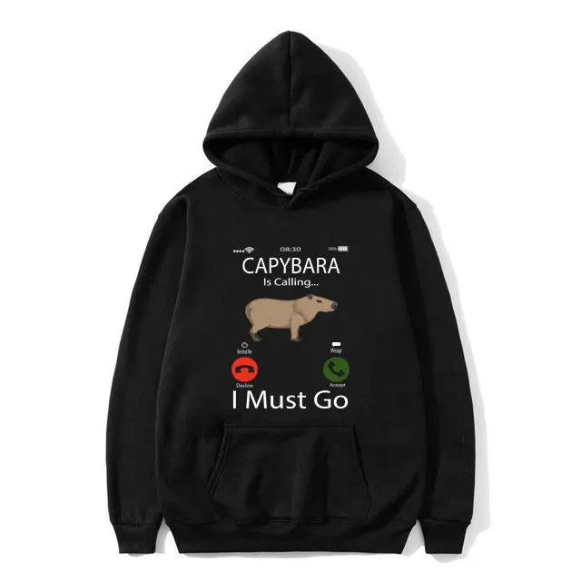 Capybara Is Calling and I Must Go Remind Me Message Decline Accept Print Hoodie Men Women Fashion Hip Hop Oversized Sweatshirt