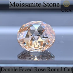 Moissanite Stone Primary Color Champagne Round Shape Double Faced Rose Cut Gemstone Pass Diamond Tester with Certificate
