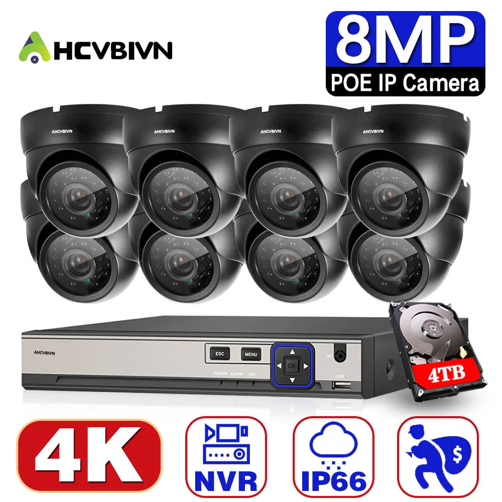 POE 보안 IP 카메라 시스템, 8CH P2P AI 비디오 감시 키트, 야외 인간 감지, 홈 돔 카메라, CCTV Nvr 세트, 4K, 8MP 