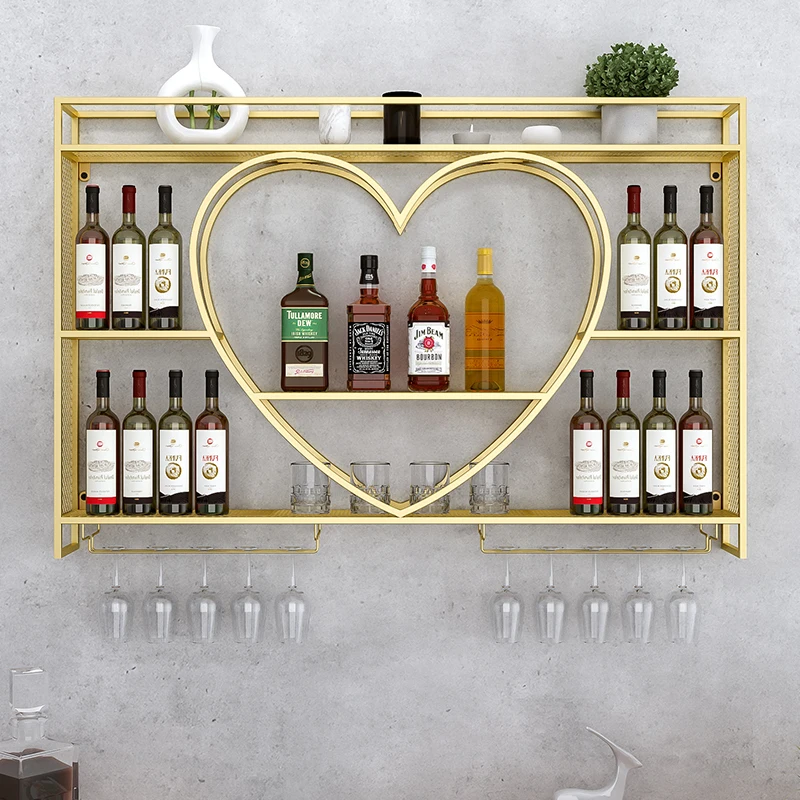 Wine Rack Wall-Mounted Wine Rack Bar Cabinet Household European-Style Wrought Iron Display Liquor Rack Wine Rack Storage Rack