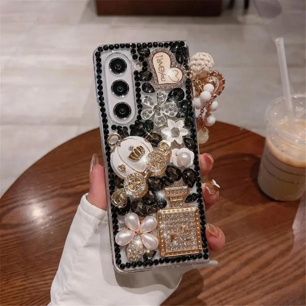 For Samsung Galaxy Z Fold 6 5 4 3 2 5G Cover Fashion DIY Flower Cinderella Pumpkin Carriage Full Bling Diamond Phone Case Cover