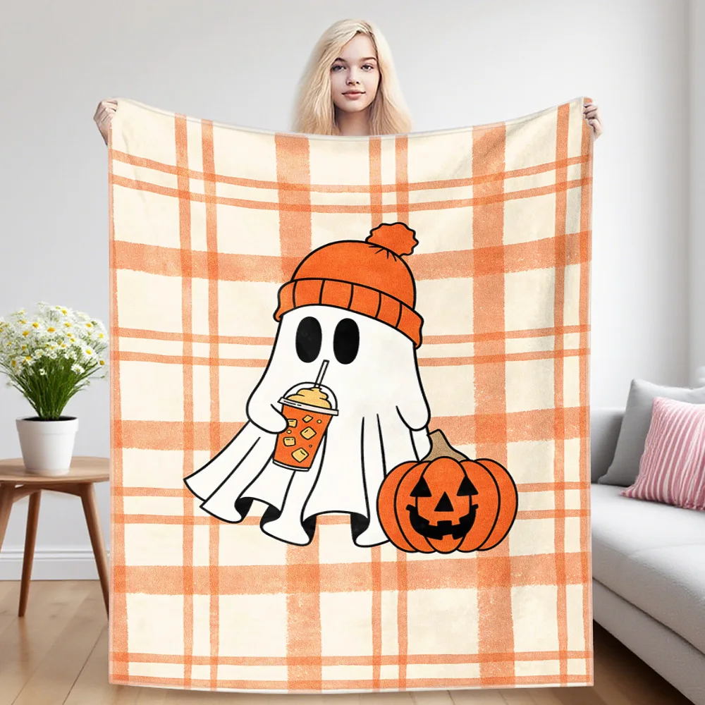 Fall Ghost Flannel Blanket, Ultra-Fine Fiber, All Season Luxurious Fluffy Blanket Suitable For Beds Or Sofas