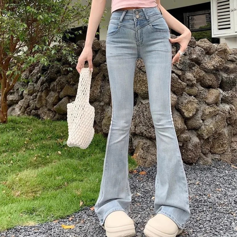 Women\'s Bell Bottom Jeans High Waist Shot Blue Cowboy Flare Pants for Woman Bow Original Harajuku Fashion Cheap Flared Trousers