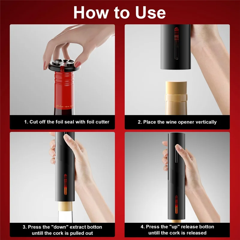 -A14E Electric Wine Opener: Automatic Wine Bottle Opener With Foil Cutter, Wine Pourer, Vacuum Stopper,For Home Kitchen Bar