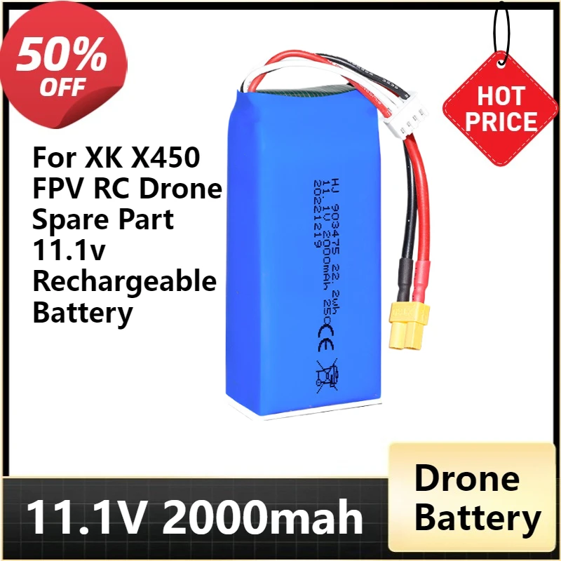 

11.1V 2000mAh Lipo Battery XT30 for Wltoys X450 for XK X450 FPV RC Drone Spare Part 11.1v Rechargeable Batteries