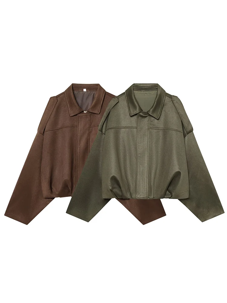 

European style new women's fashion versatile temperament loose casual imitation suede short pilot jacket coat