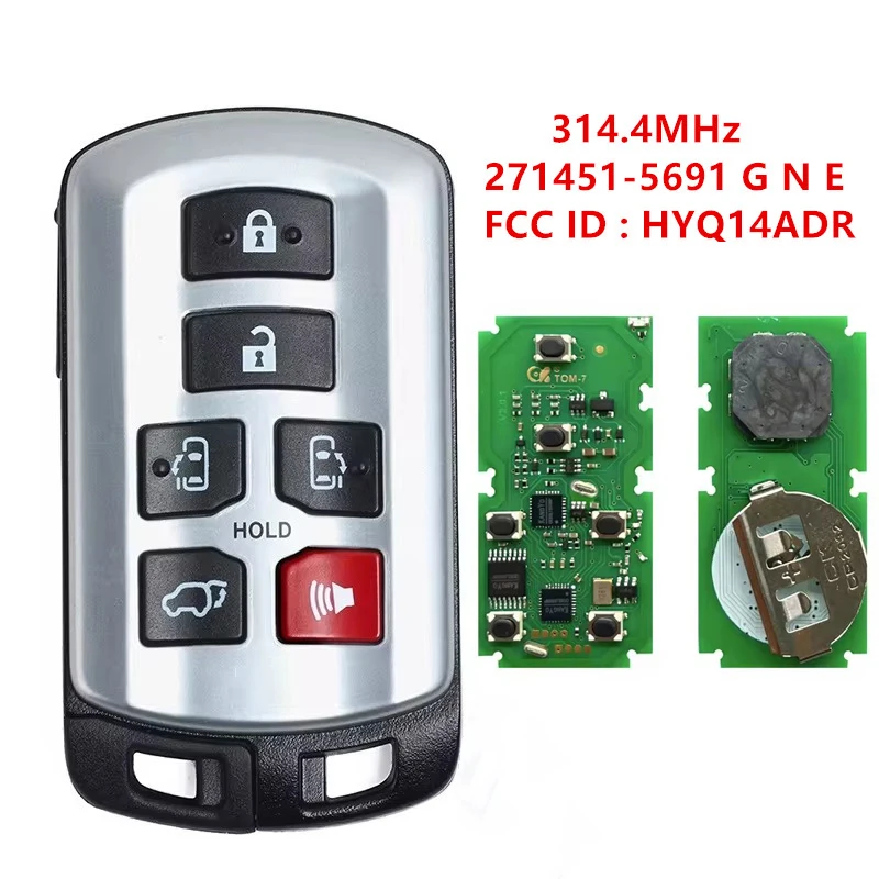 

KEYECU Replacement Cheap Smart Keyless Remote Key Fob 6 Button 314.3MHz ID74 Chip for Toyota Sienna 2011-2020 FCC ID: HYQ14ADR