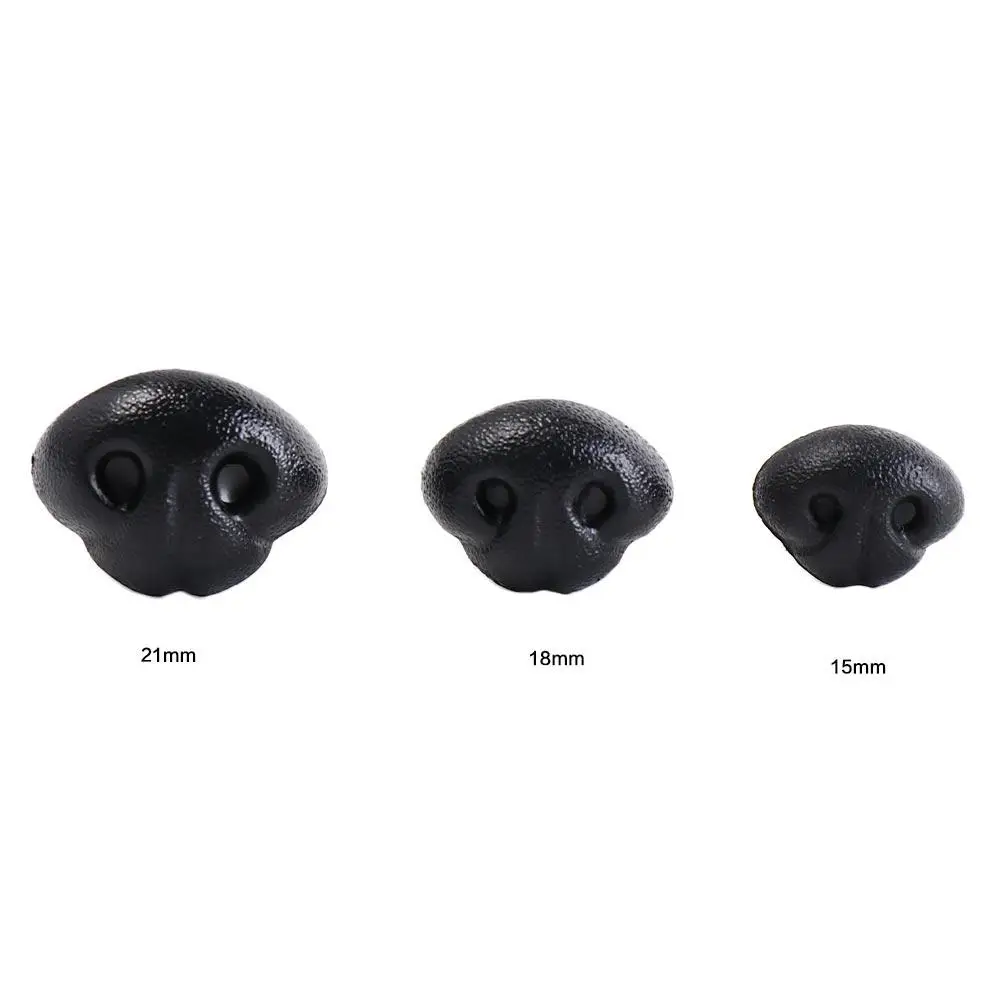 Narizes de cão plástico para artesanato, nariz de boneca animal preto, acessórios plug-in, acessórios DIY, 15mm, 18mm, 21mm