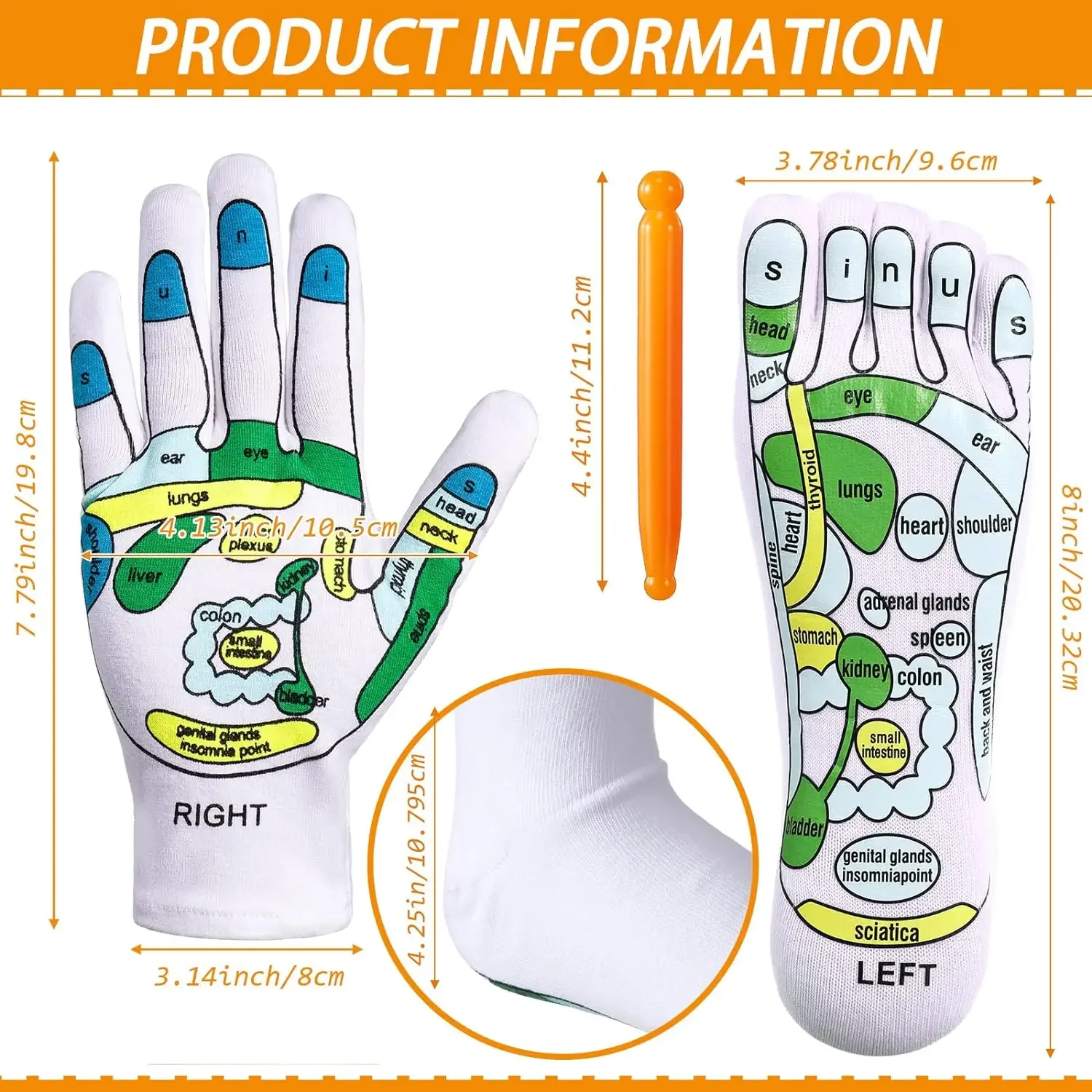 Acupressure Reflexology Gloves and Socks Set Massage with Point Massager Tools Hand Spa Reflexology Sock Five Toe Separate Socks