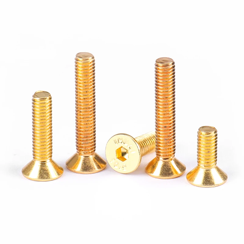 10Pcs Plated Titanium Gold Countersunk Hex Socket Head Screw M2 M2.5 M3 M4 M5 Flat Head Hexagon Socket Bolt Length 4mm~40mm