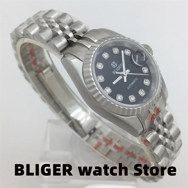 BLIGER 2022 New 26mm Women\'s Classic Mechanical Watch NH05 Movement Silver case Black dial Sapphire glass Women\'s Elegant watch