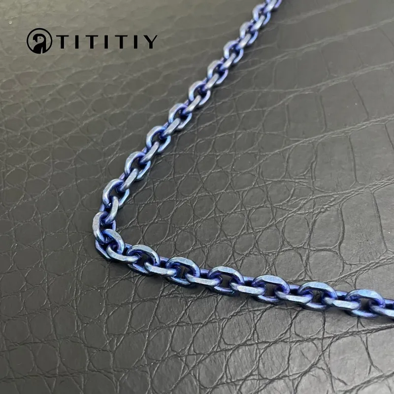 Pure Titanium Ice Crystal Blue Width 7mm Titanium Angle Chain Lightweight Anti Allergic Trend Hip-hop Exquisite necklace Gift