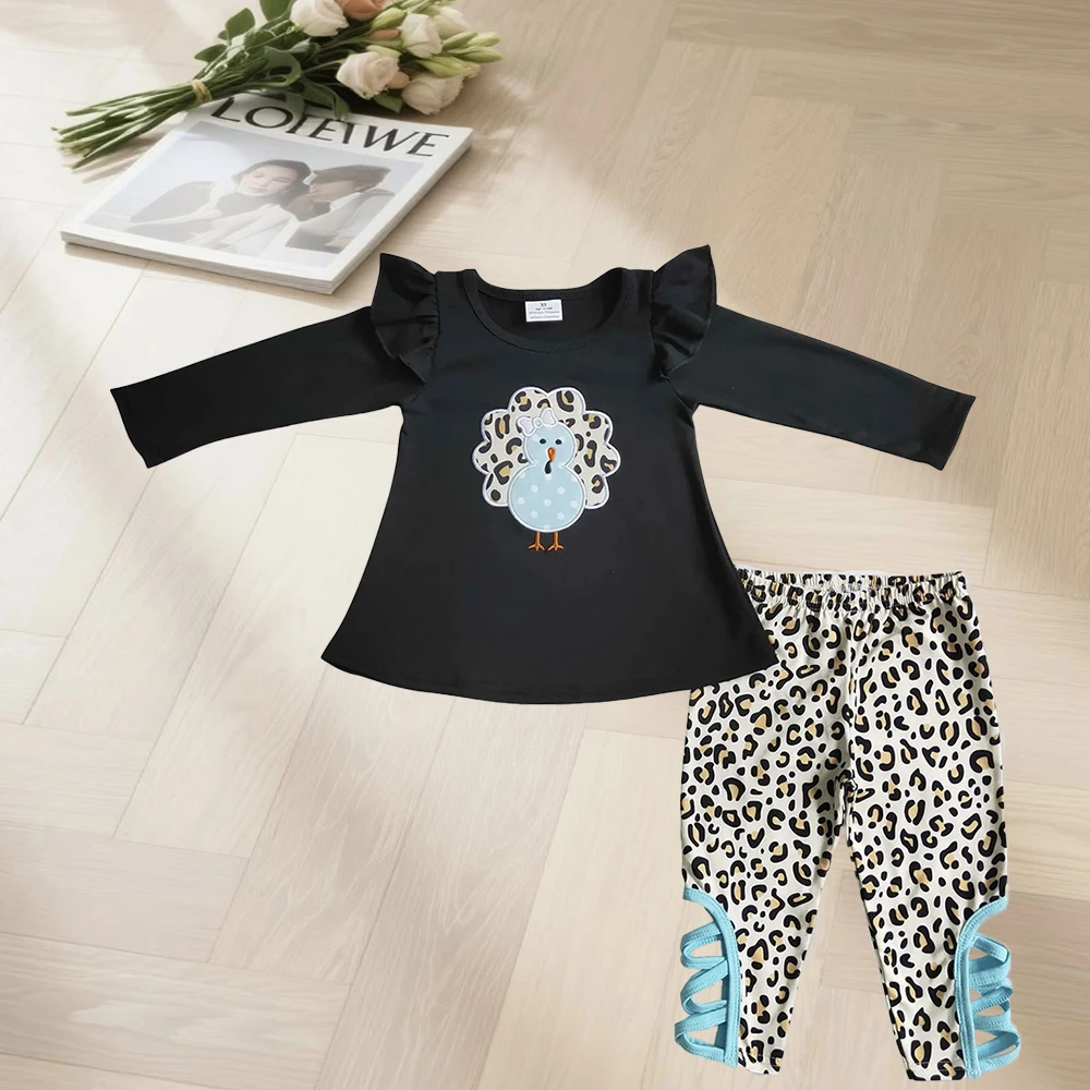 

9.30 Kids Winter Clothes For Girls Baby Girls Thanksgiving Turkey Leopard Ruffle pants sets