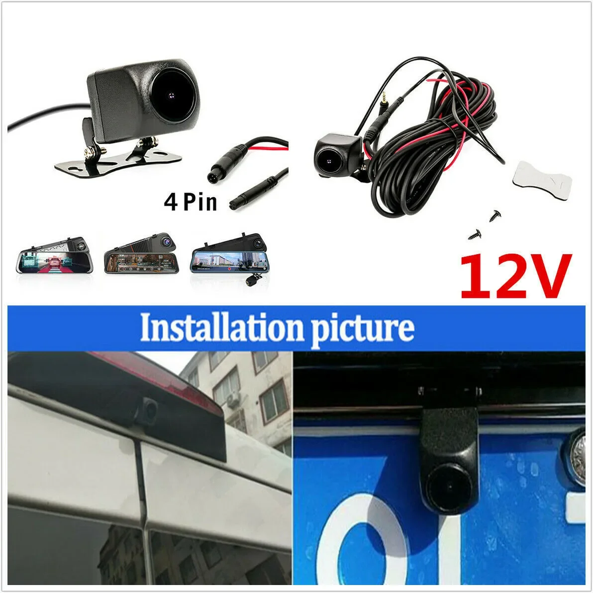 

1pc Waterproof 12V 170°Car Rear View Camera W/4Pin Colorful For Car SUV Mirror Dash Cam 800*480 Pixel Car DVR Vehicle Camera