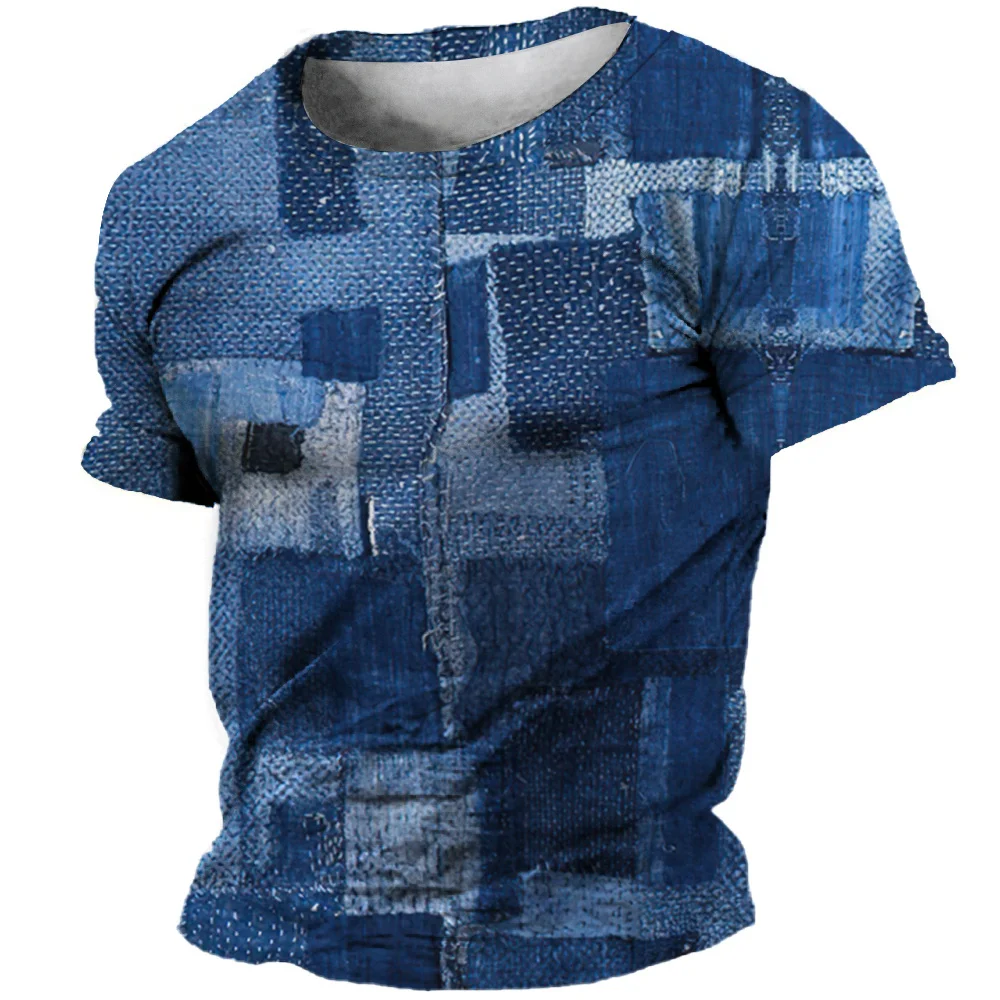 Vintage T-Shirt For Men 3D Old Printing Short-Sleeved Middle-Aged Shirt Oversized Men's Clothing Patchwork Tees Tops Streetwear