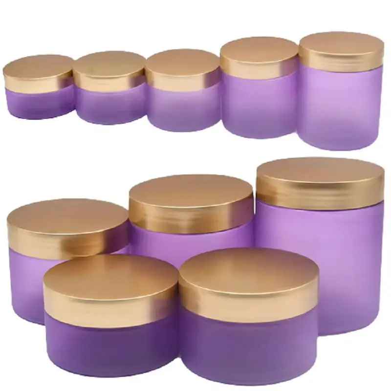 

20pcs Empty Cosmetic Cream Jar Purple Frost Wide Mouth Bottle Face Mask Pot 100g120g150g200g250g PET Plastic Jar Matte Gold Lid