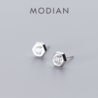Modian Hexagon Shape Clear CZ Stud Earrings for Women 100% Real 925 Sterling Silver Minimalism Ear Anti-allergy Jewelry Gifts