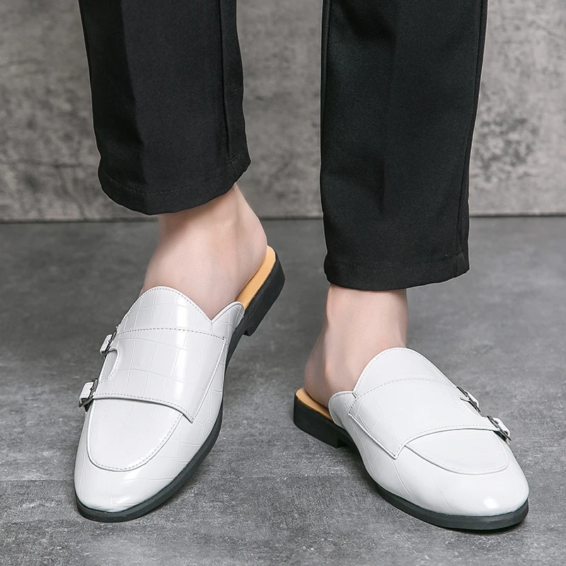 2025 Summer Half Shoes For Men Leather Mules Men Semi-Drag Casual Shoes Backless Loafers Slippers Male Slides Slip On Flats