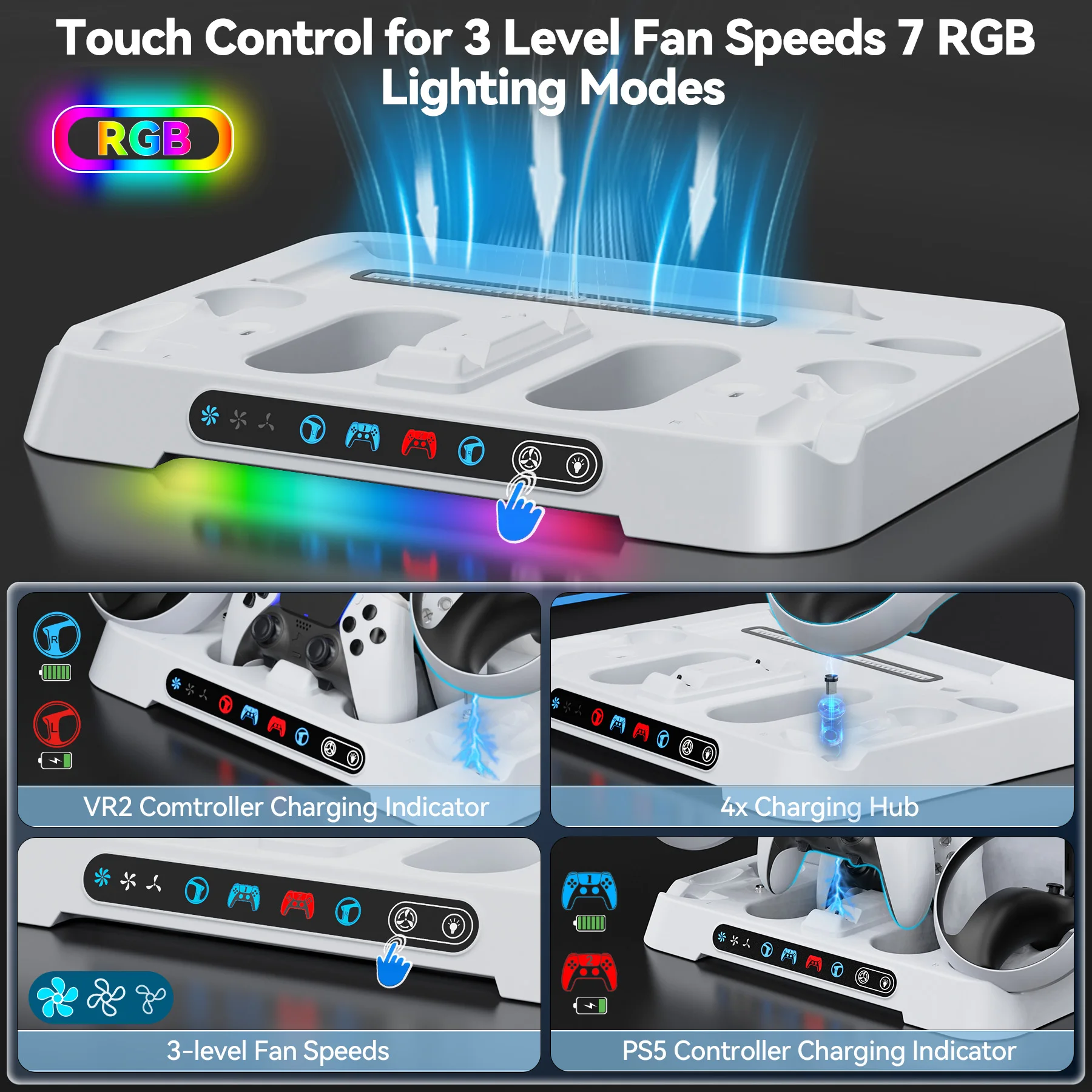 Imagem -03 - Controlador Estação de Carregamento com Adaptador ac Ventilador de Refrigeração de Níveis Rgb Carregador Controlador Ps5 e ps Vr2