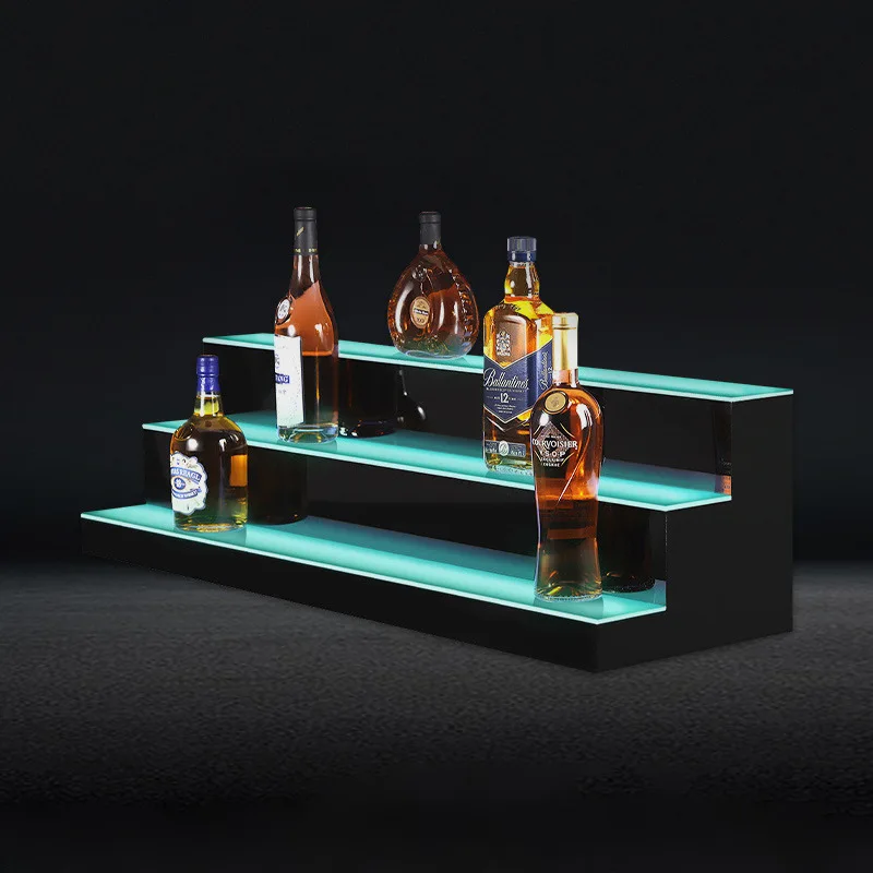 Estante para Botellas de Vino de Acrílico, Soporte Decorativo para Botellas, Exhibidor de Whisky con Luz LED, Exhibidor de Cócteles de Varias Capas