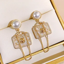 Pearl Flower Tote Bag Tassel Earrings for Women Vintage Fashion Studs  Korean Earring Accessories