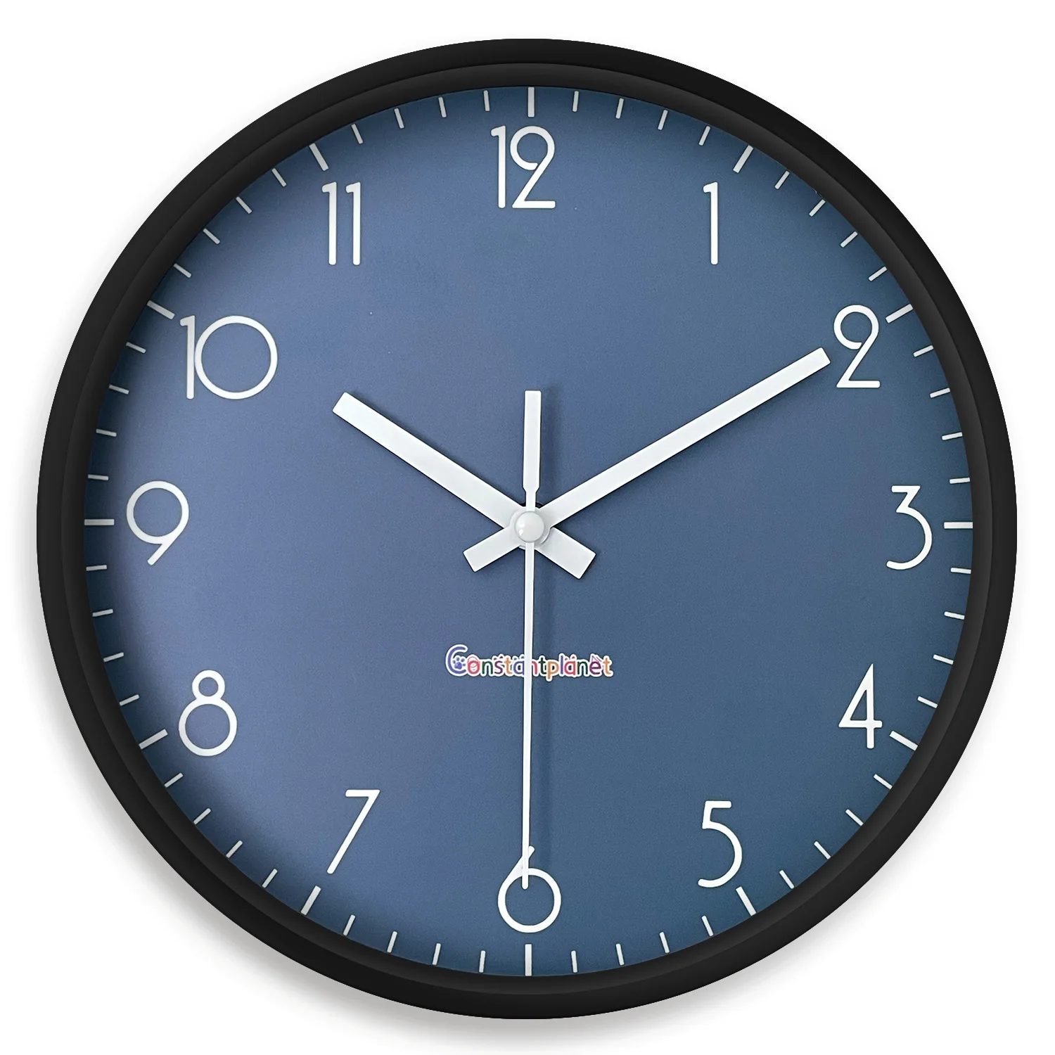 Reloj de pared de cristal de plástico con patrón de fondo de Color puro azul oscuro simple moderno de 8 pulgadas, reloj de pared para decoración del hogar, reloj de cuarzo silencioso, regalo de vacaciones (sin batería)