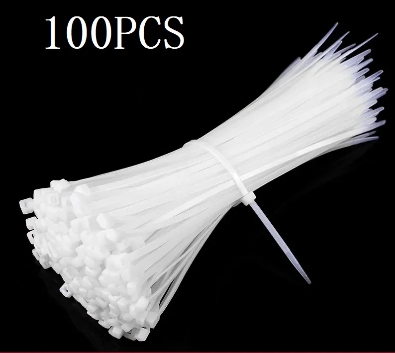 100Pcs Self-Locking Plastic Nylon Tie White Zip Wraps Strap Nylon Cable Tie Set 3x80/100/120/150/200 4x300 Fastening Ring Loop