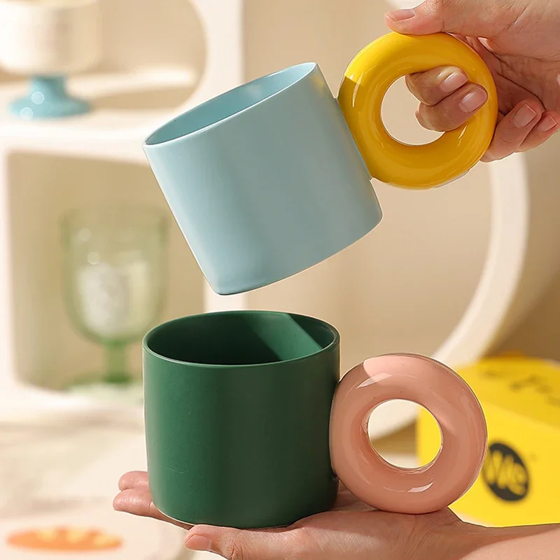 350ml Mug with Large Round Handle Creative Personality Ceramic Cup Milk Tea Set Kitchen Tableware Gift Suitable for Home Office