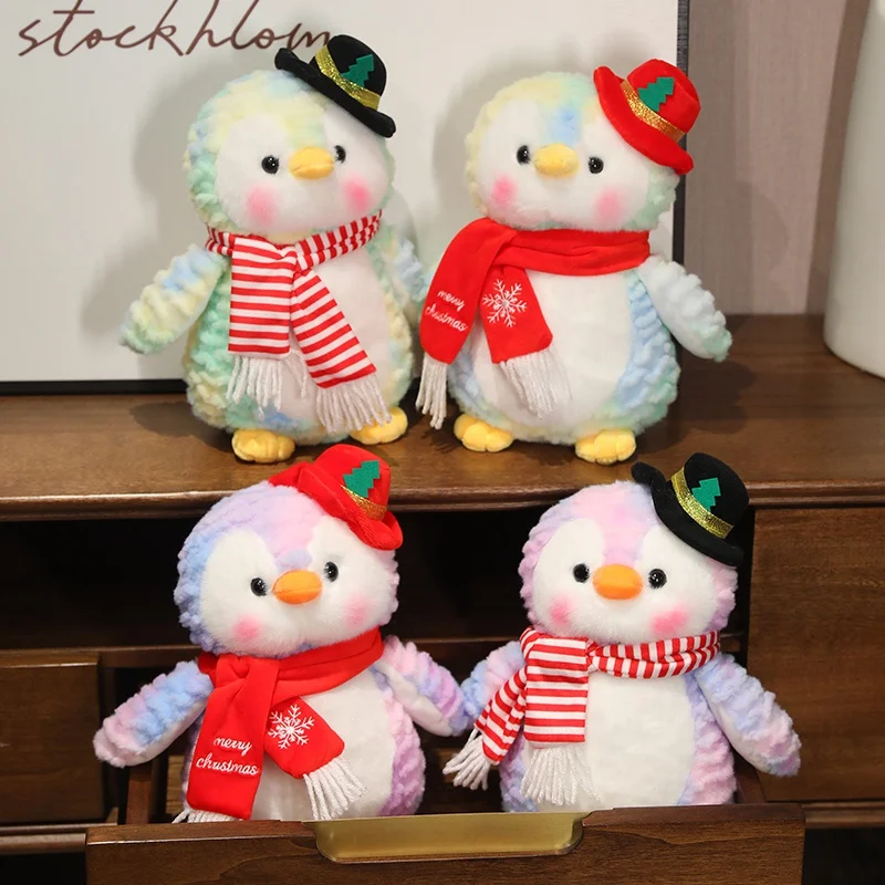 20-35cm Cute Penguin Wear Hat & Scarf Plush Toys Stuffed Animal Penguin Backpack Bags for Kids School Birthday Gift Xmas Decor