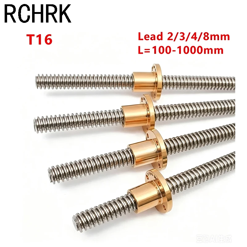 T16 Tr16 Lead Screw Left Right 100 150 200 300 350 400 500 1000mm Lead 2/3mm Screw Large Lead Trapezoidal Screw 3D Printer Part