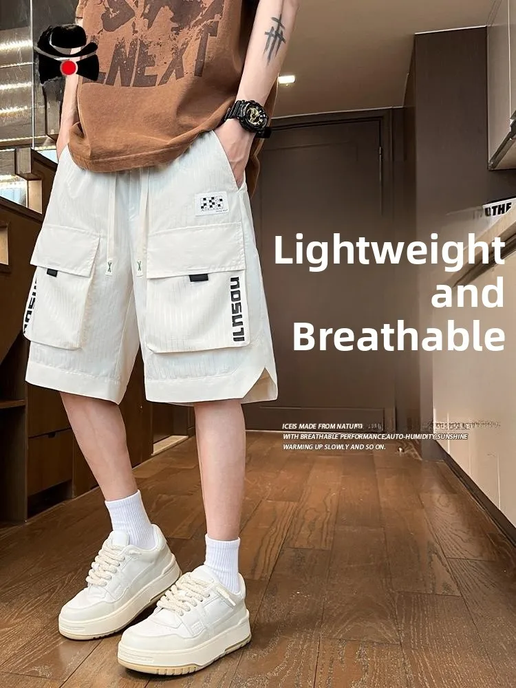 

Men's Summer Lightweight Breathable Ice Silk Workwear orts Casual Five-Quarter Length Qui-Dry Sports Pants Faionable Yo...