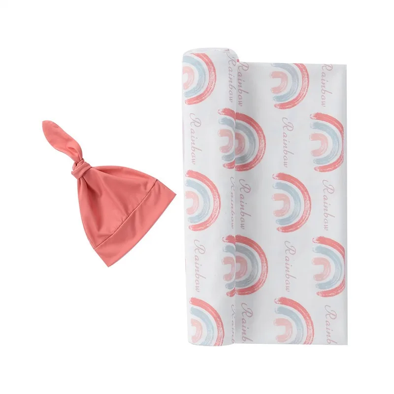 مجموعة قبعة وقماط من الموسلين العضوي - دعائم تصوير لحديثي الولادة بألوان قوس قزح بوهو للجنسين للأطفال الأولاد والبنات، صورة إعلان الميلاد #5