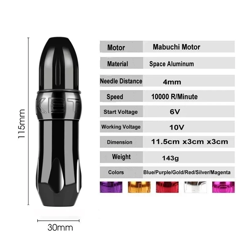 Rocket Tattoo Pen Rotary Tattoo Machine Gun Permanent Make-up Machine Space Aluminum Cartridge Tattoo Gun Equipment