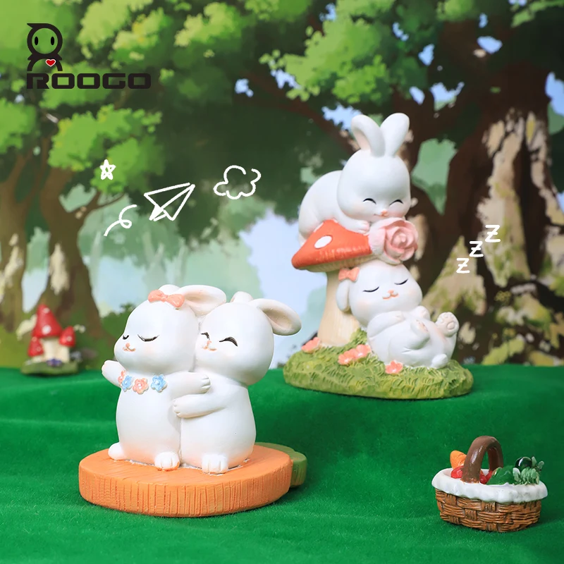 Roogo 1 PCS Mini Love Rabbit Ornament Resin Cartoon Rabbit Figurine For Garden Micro Landspace Home decor Gift