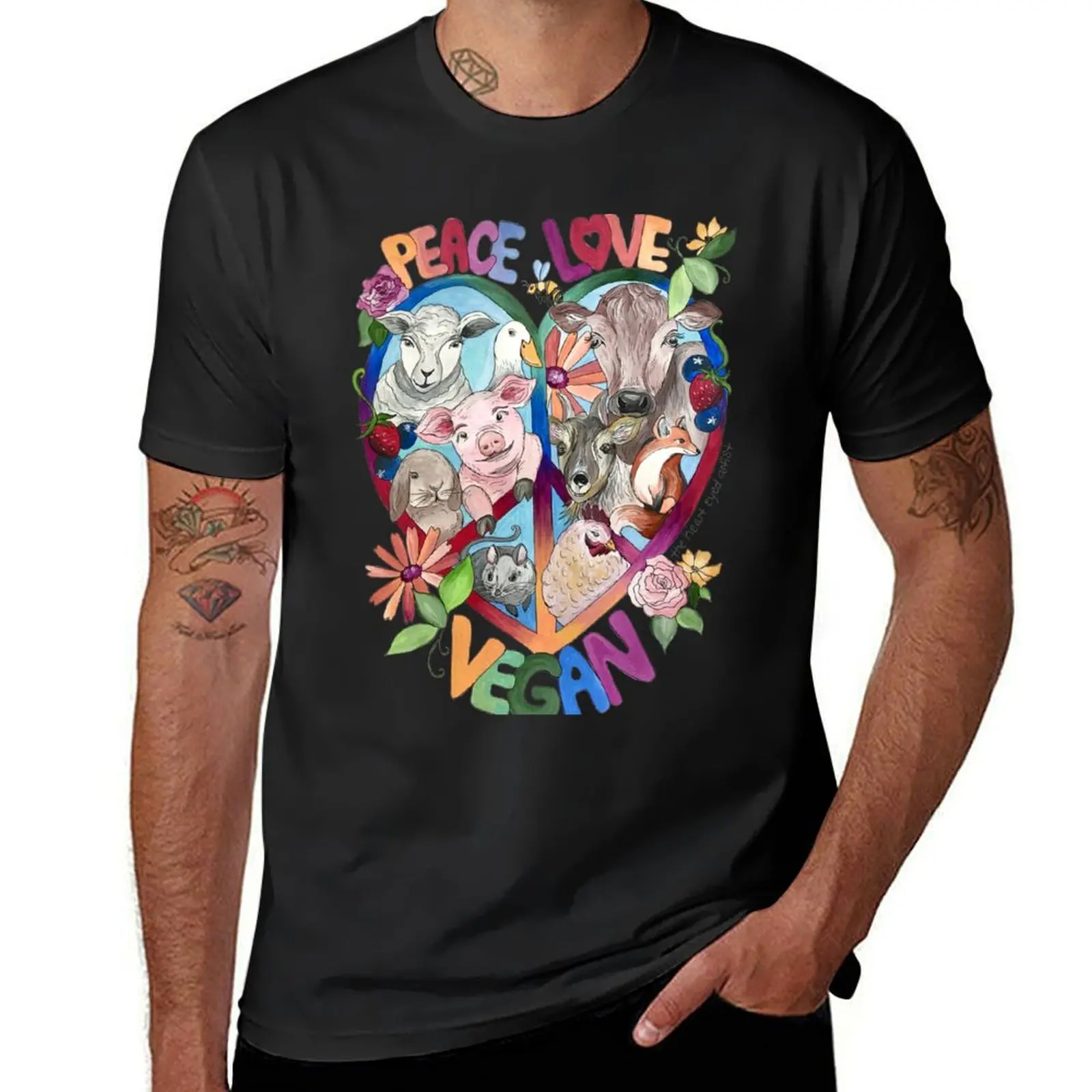 

Peace Love Vegan T-Shirt summer clothes Blouse fitted t shirts for men