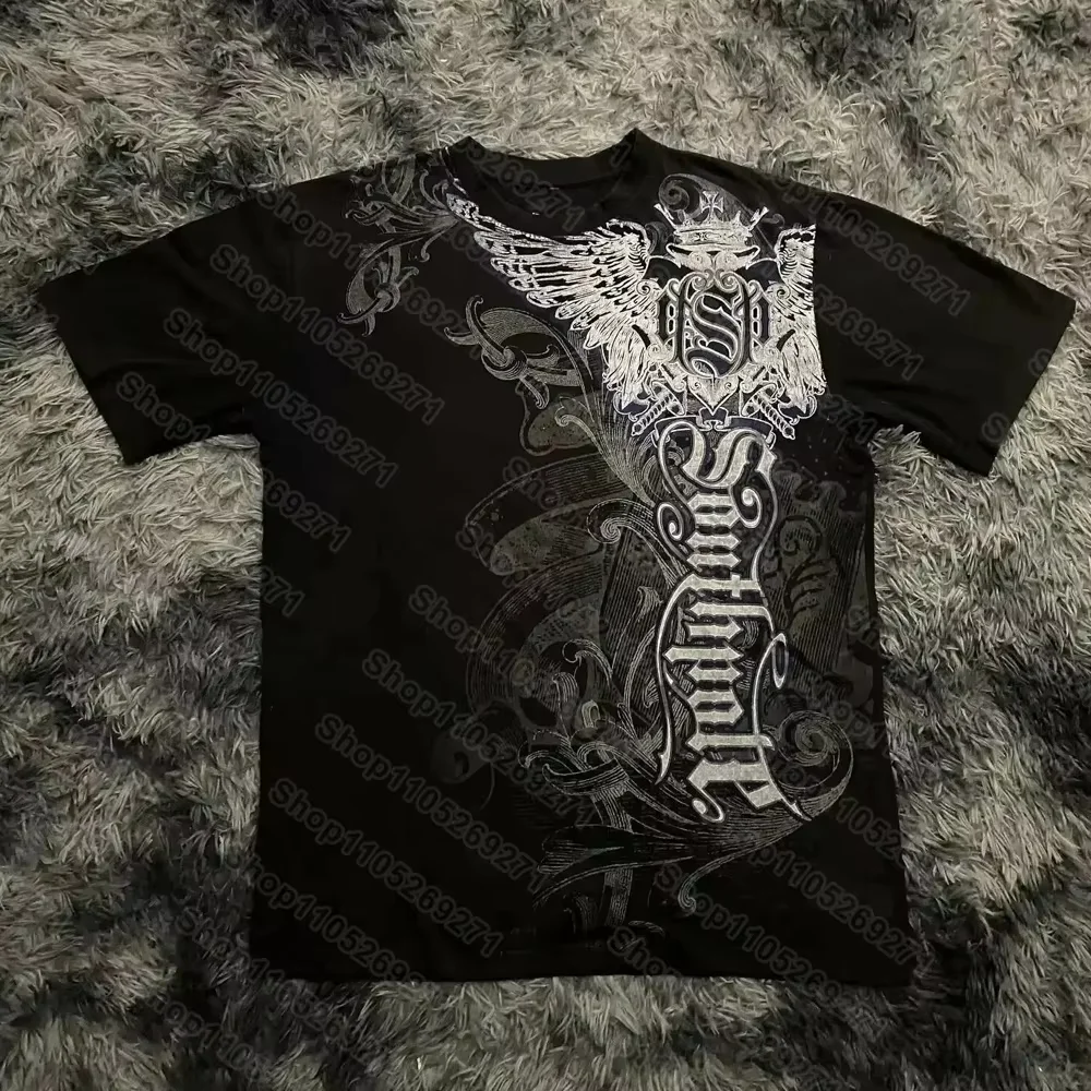 2026 New American Hip Hop Vintage Graphic Print T-shirt Baggy Short Sleeve Tops Unisex Trendy Casual Couple Streetwear