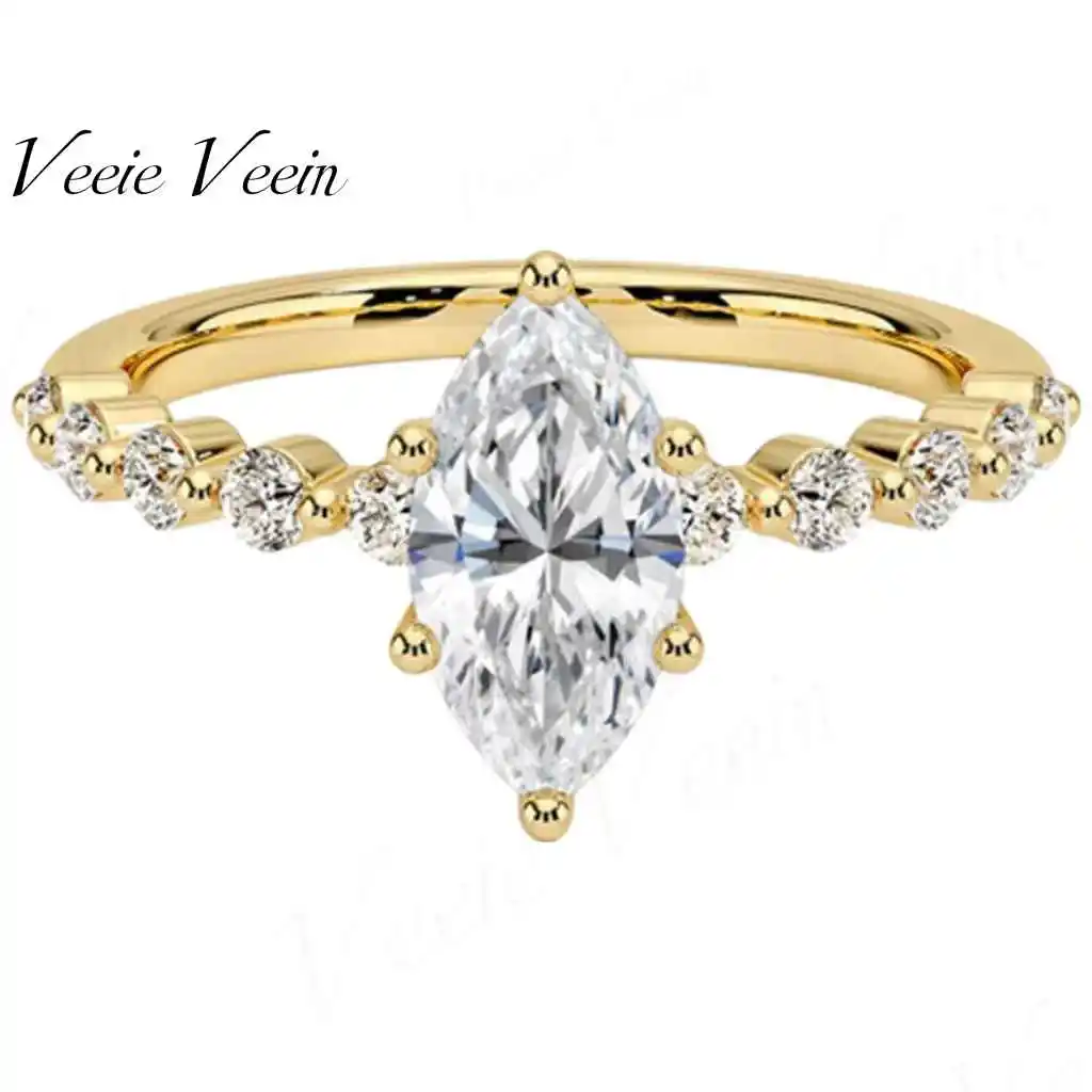 Veeie Veein Jewelry Cultured Diamond Ring S925 Sterling Silver Horse Eye 1 Carat Wedding Ring Fashion Wedding Ring Pure 9 10 14k