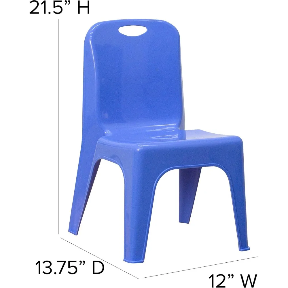 Sillas escolares apilables de plástico con asas para aula, oficina, sala de espera, altura de asiento de 11 pulgadas, color azul, paquete de 4