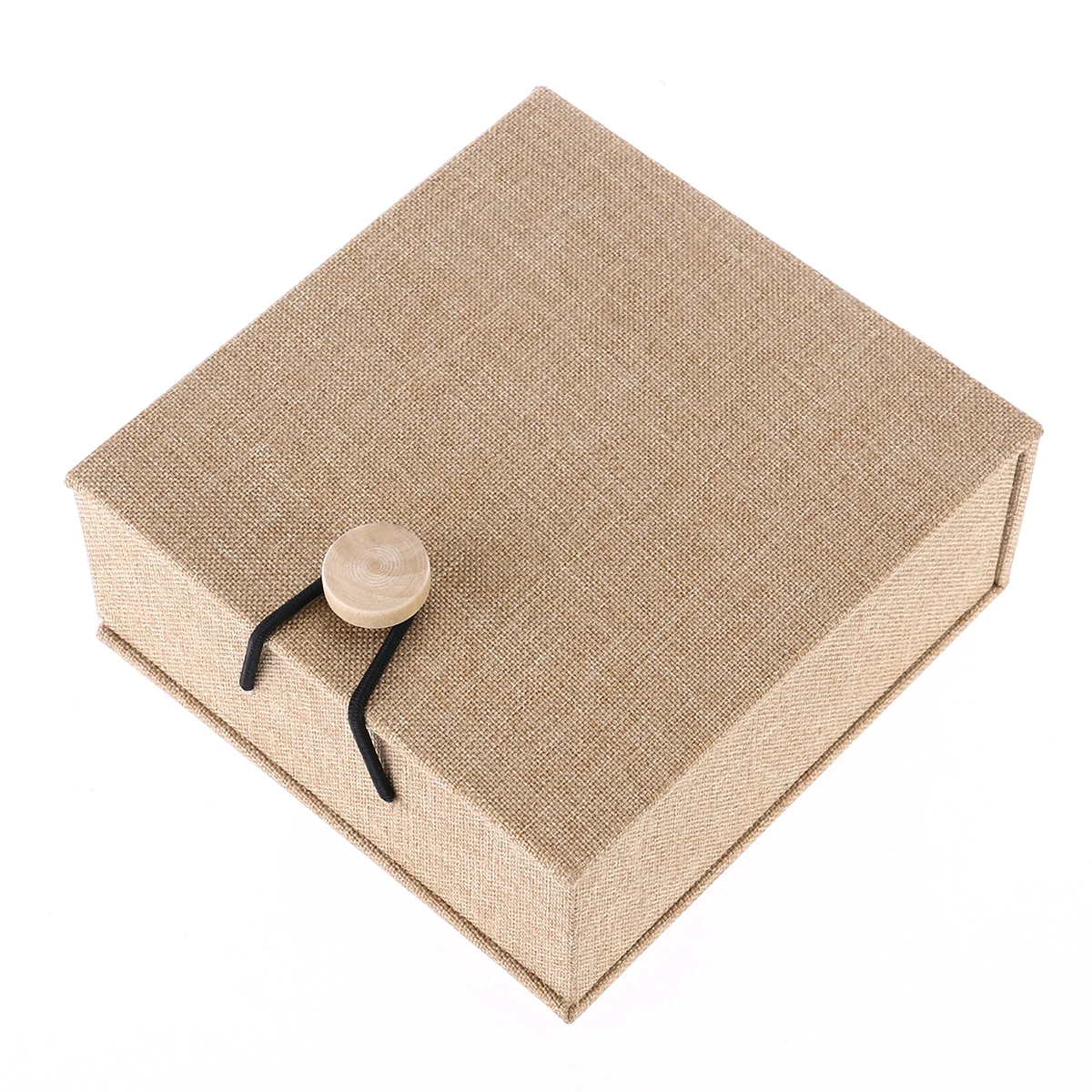 

Wooden Jewelry Gift Box Case Rustic Linen Bracelet Bangle Bearer Box Holder with Wooden Clasp (Khaki)
