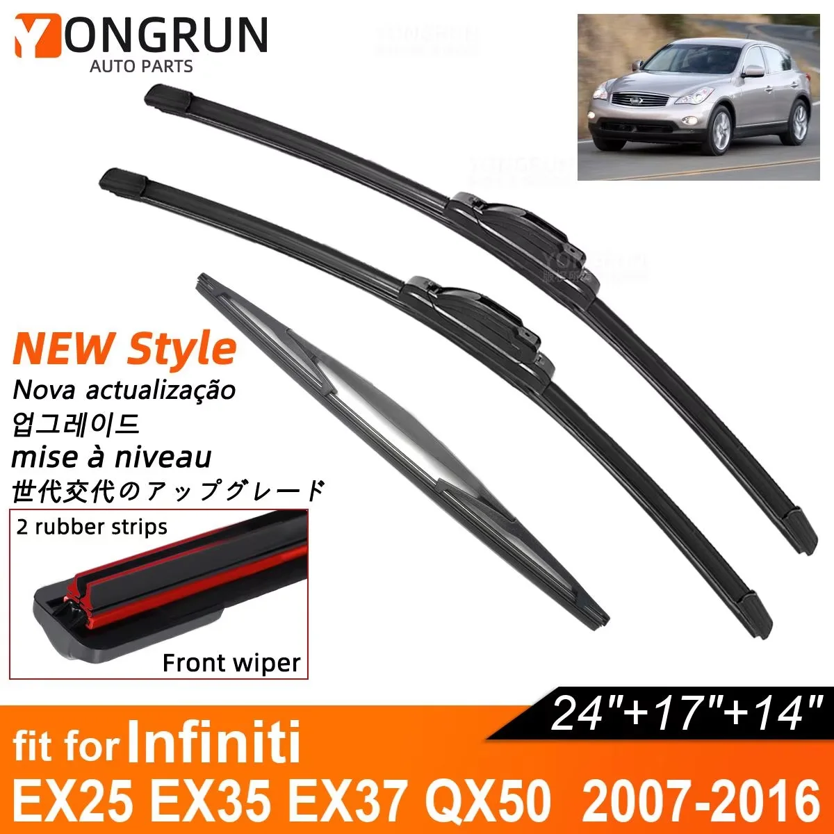 

YONGRUN Double Rubber Car Wiper Blades for 2007-2016 Infiniti EX25 EX35 EX37 QX50 Front Rear Windshield Wipers Car Accessories